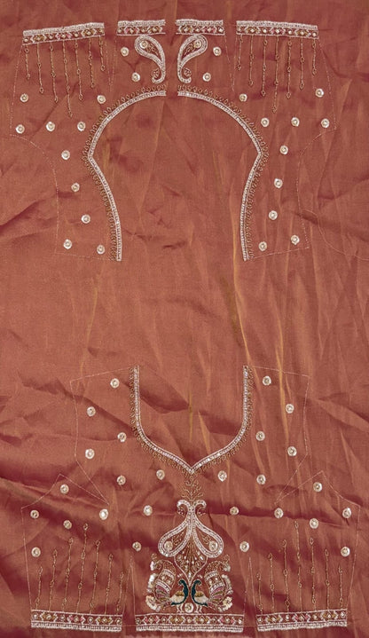 Brown Pure Chandnia Silk Handwork Motif Peacock Multi Thread &amp; Sequins Work Bridal Lehenga Choli