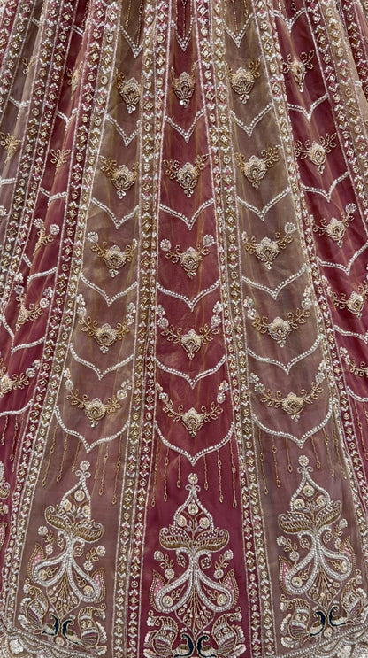 Brown Pure Chandnia Silk Handwork Motif Peacock Multi Thread &amp; Sequins Work Bridal Lehenga Choli