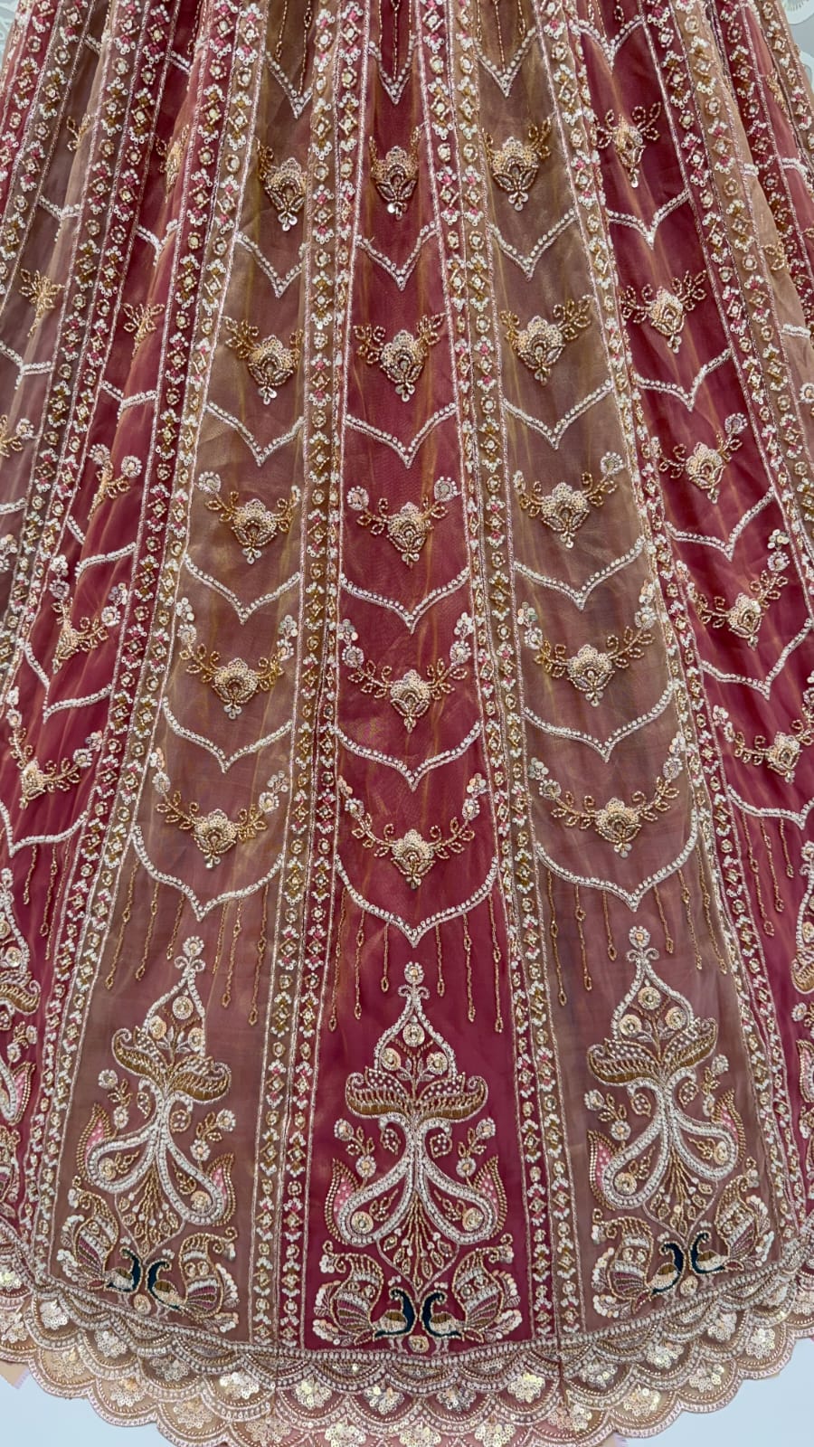 Brown Pure Chandnia Silk Handwork Motif Peacock Multi Thread &amp; Sequins Work Bridal Lehenga Choli