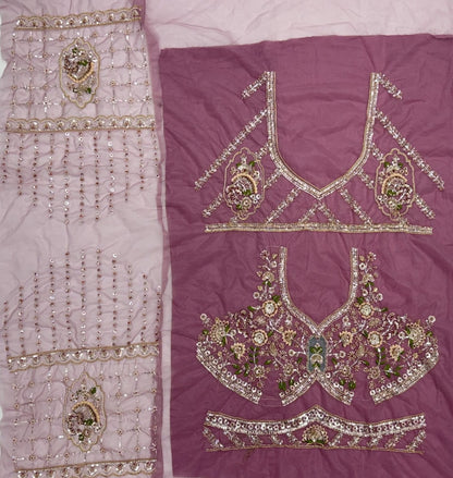 Lavender Pure Premium Net Handwork Motif Crystal Patch Multi Thread &amp; Sequins Work Bridal Lehenga Choli