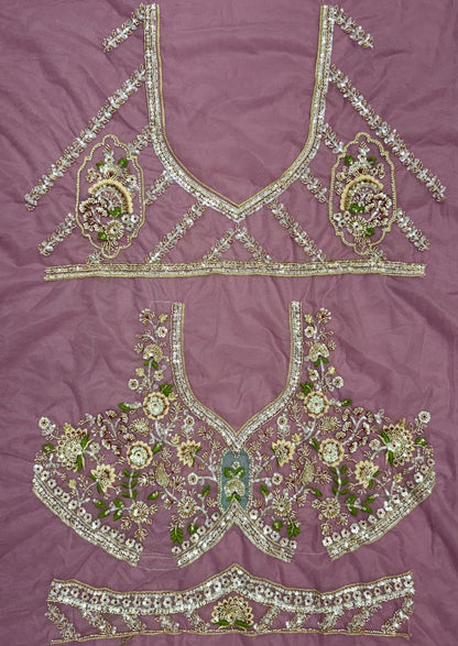 Lavender Pure Premium Net Handwork Motif Crystal Patch Multi Thread &amp; Sequins Work Bridal Lehenga Choli