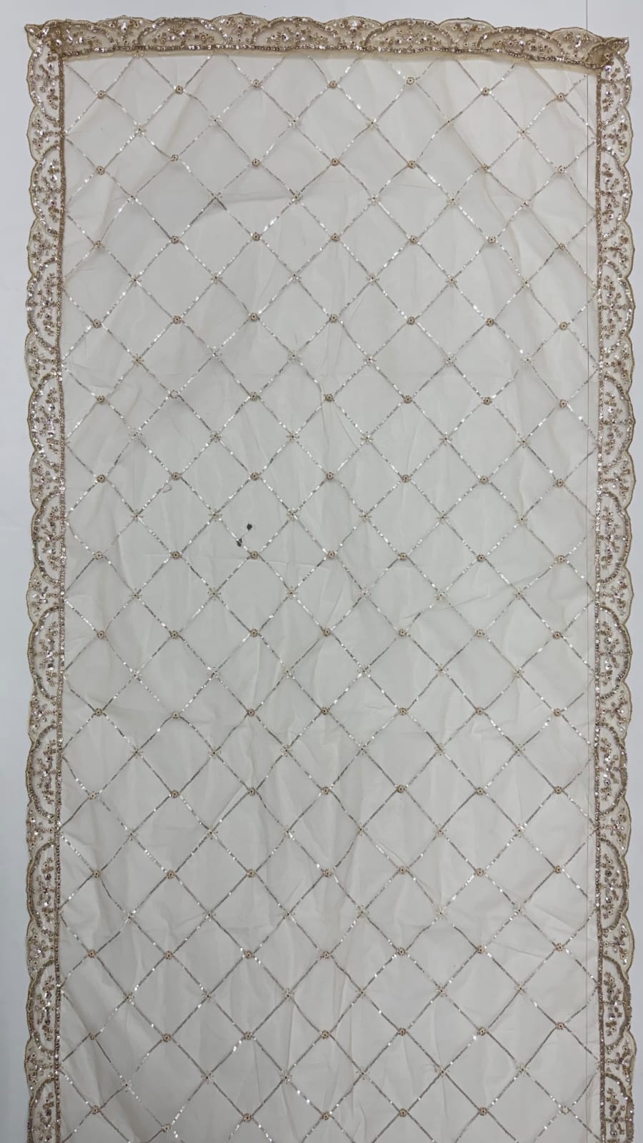 Beige Pure Premium Net Handwork Motif Crystal Patch Multi Thread &amp; Sequins Work Bridal Lehenga Choli