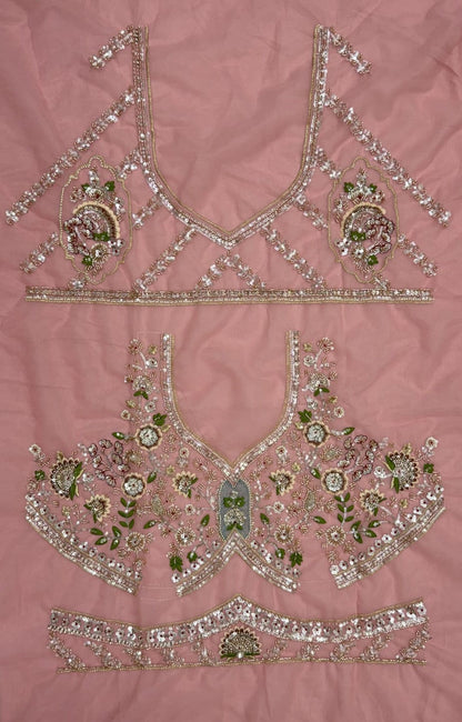 Pink Pure Premium Net Handwork Motif Crystal Patch Multi Thread &amp; Sequins Work Bridal Lehenga Choli