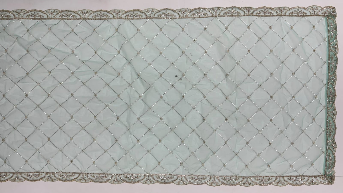 Pista Pure Premium Net Handwork Motif Crystal Patch Multi Thread &amp; Sequins Work Bridal Lehenga Choli