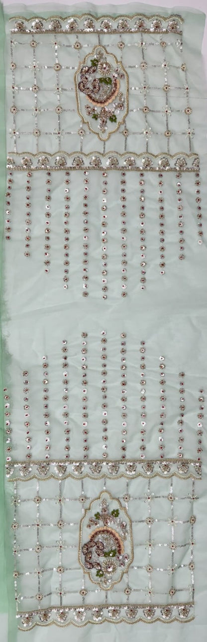 Sea Green Pure Premium Net Handwork Motif Crystal Patch Multi Thread &amp; Sequins Work Bridal Lehenga Choli
