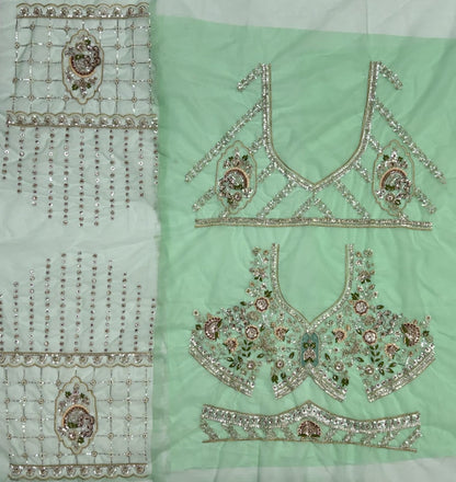 Sea Green Pure Premium Net Handwork Motif Crystal Patch Multi Thread &amp; Sequins Work Bridal Lehenga Choli