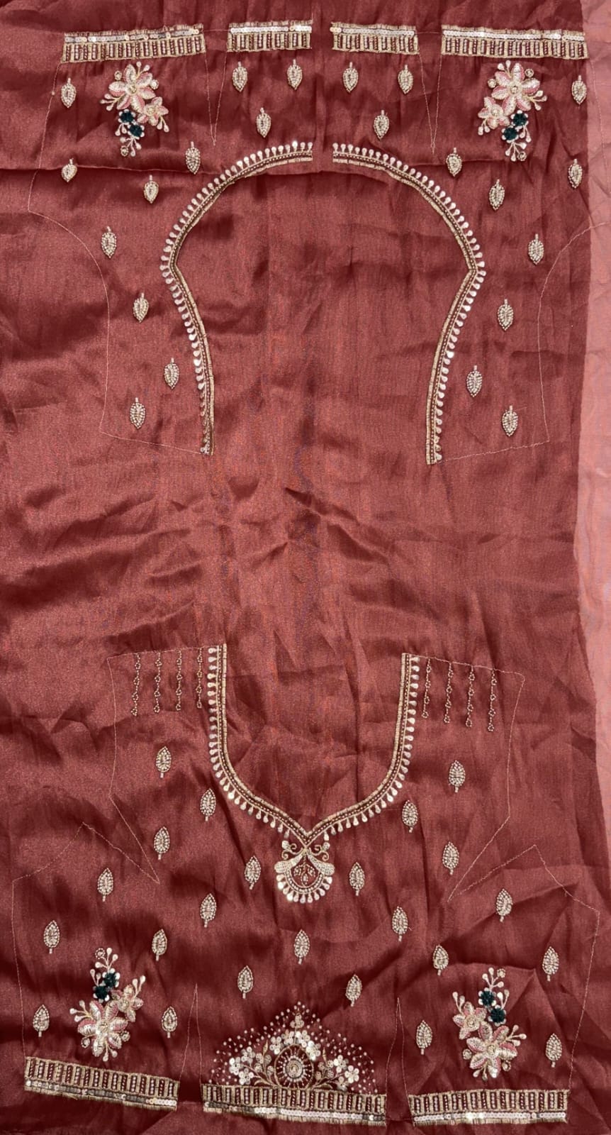 Mauve Pure Chandnia Silk Handwork Motif Crystal Beads Multi Thread Sequins Work Bridal Lehenga Choli