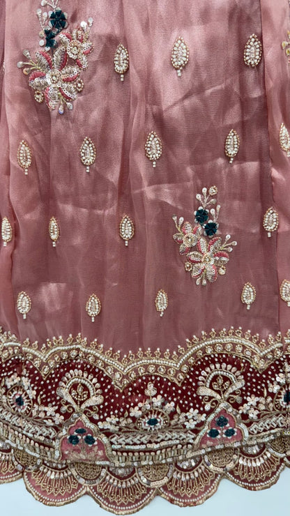 Mauve Pure Chandnia Silk Handwork Motif Crystal Beads Multi Thread Sequins Work Bridal Lehenga Choli
