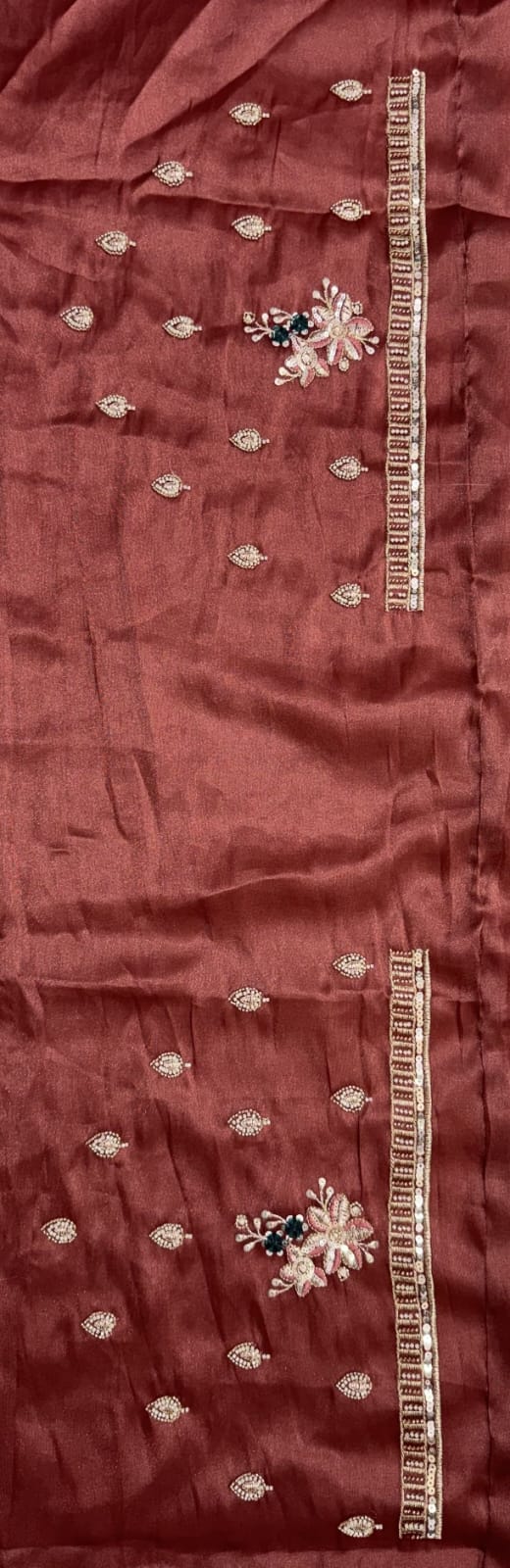 Mauve Pure Chandnia Silk Handwork Motif Crystal Beads Multi Thread Sequins Work Bridal Lehenga Choli