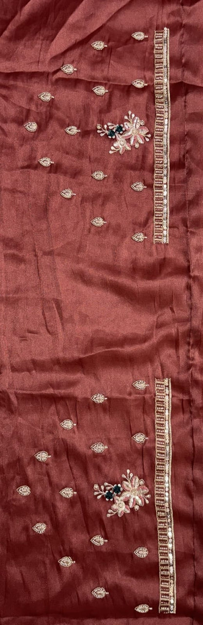 Mauve Pure Chandnia Silk Handwork Motif Crystal Beads Multi Thread Sequins Work Bridal Lehenga Choli