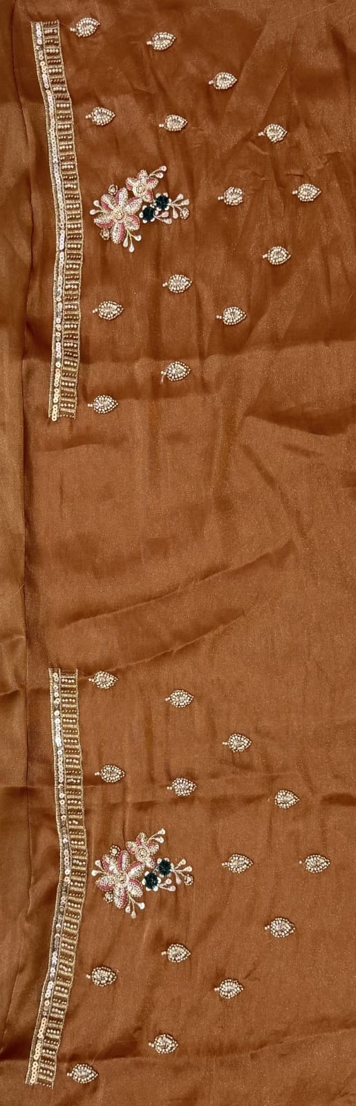 Gold Pure Chandnia Silk Handwork Motif Crystal Beads Multi Thread Sequins Work Bridal Lehenga Choli