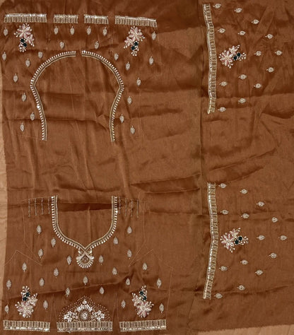 Gold Pure Chandnia Silk Handwork Motif Crystal Beads Multi Thread Sequins Work Bridal Lehenga Choli