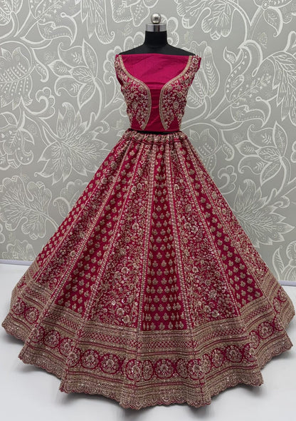 Rani Pure Soft Gadhwal Silk Heavy Embroidery Work Bridal Lehenga Choli