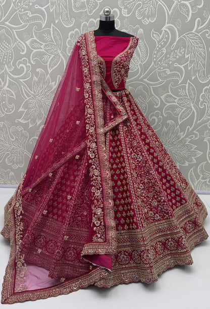 Rani Pure Soft Gadhwal Silk Heavy Embroidery Work Bridal Lehenga Choli