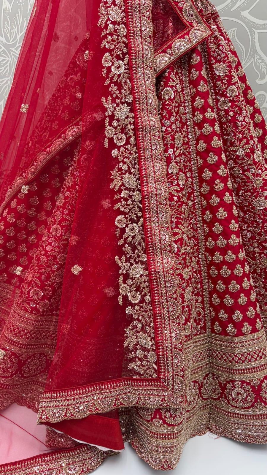 Red Pure Soft Gadhwal Silk Heavy Embroidery Work Bridal Lehenga Choli