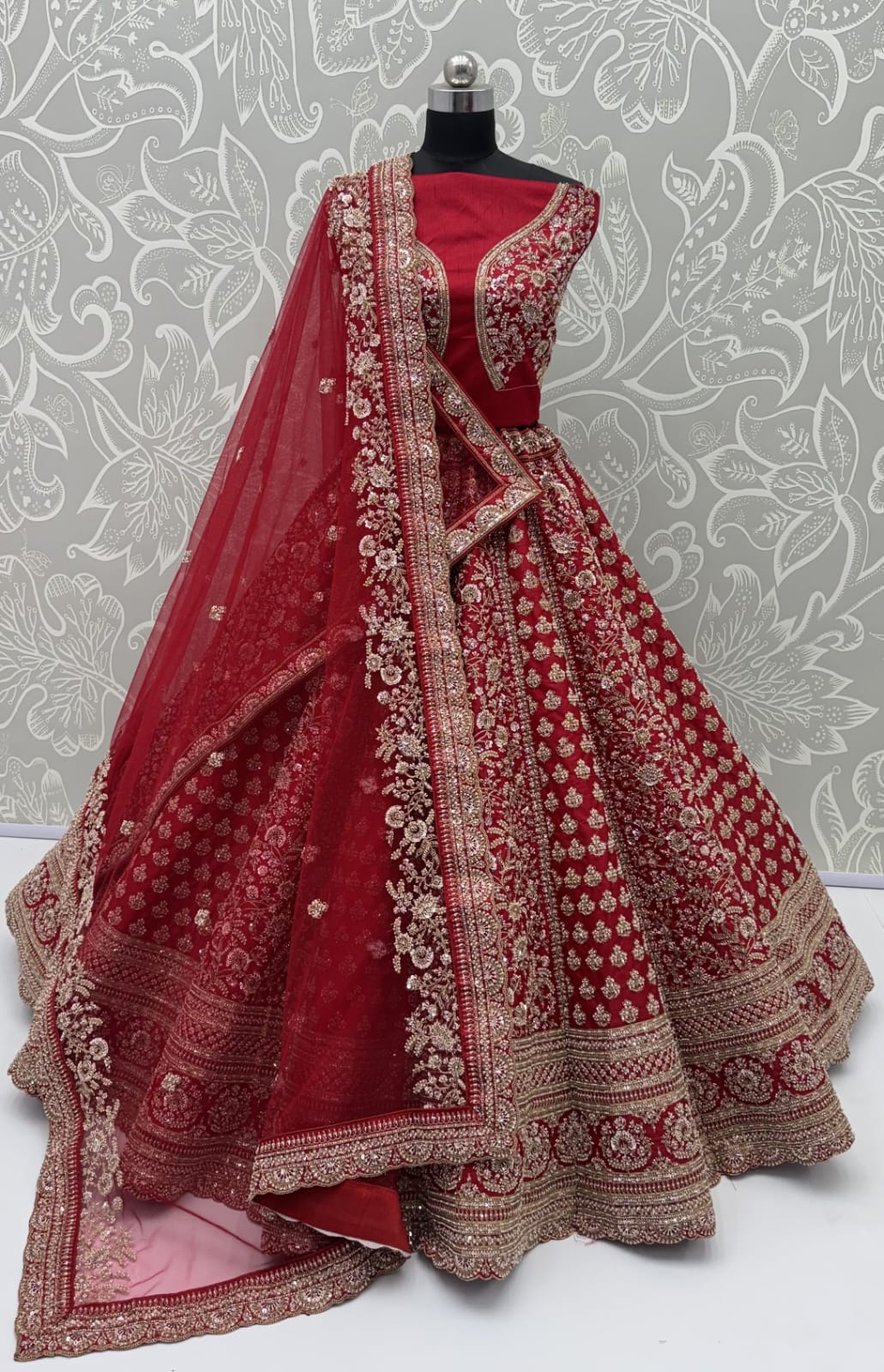 Red Pure Soft Gadhwal Silk Heavy Embroidery Work Bridal Lehenga Choli