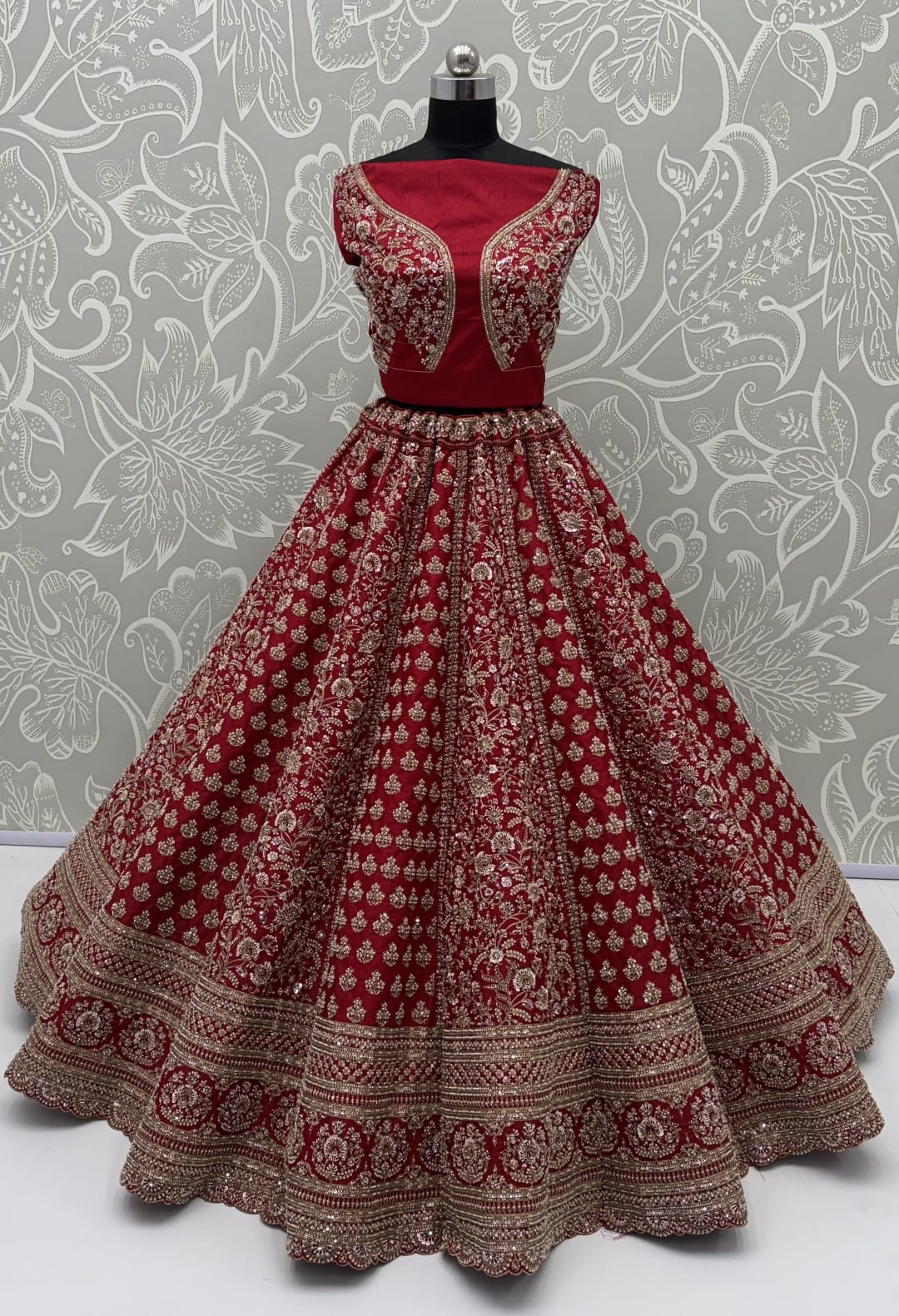 Red Pure Soft Gadhwal Silk Heavy Embroidery Work Bridal Lehenga Choli