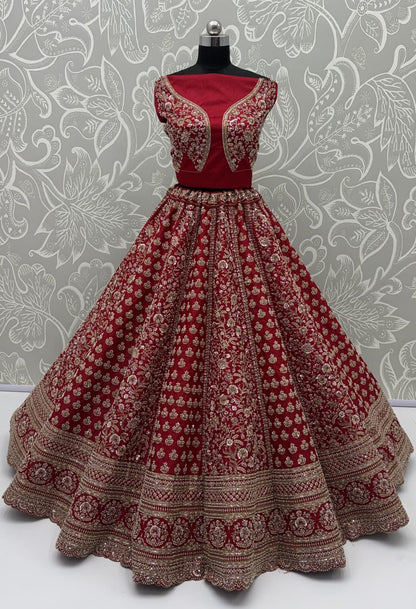 Red Pure Soft Gadhwal Silk Heavy Embroidery Work Bridal Lehenga Choli