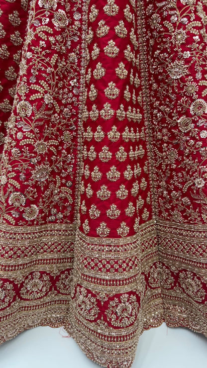 Red Pure Soft Gadhwal Silk Heavy Embroidery Work Bridal Lehenga Choli