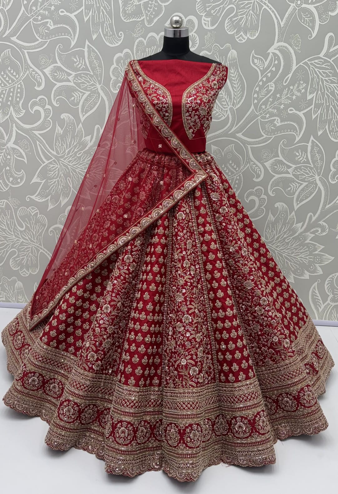 Red Pure Soft Gadhwal Silk Heavy Embroidery Work Bridal Lehenga Choli