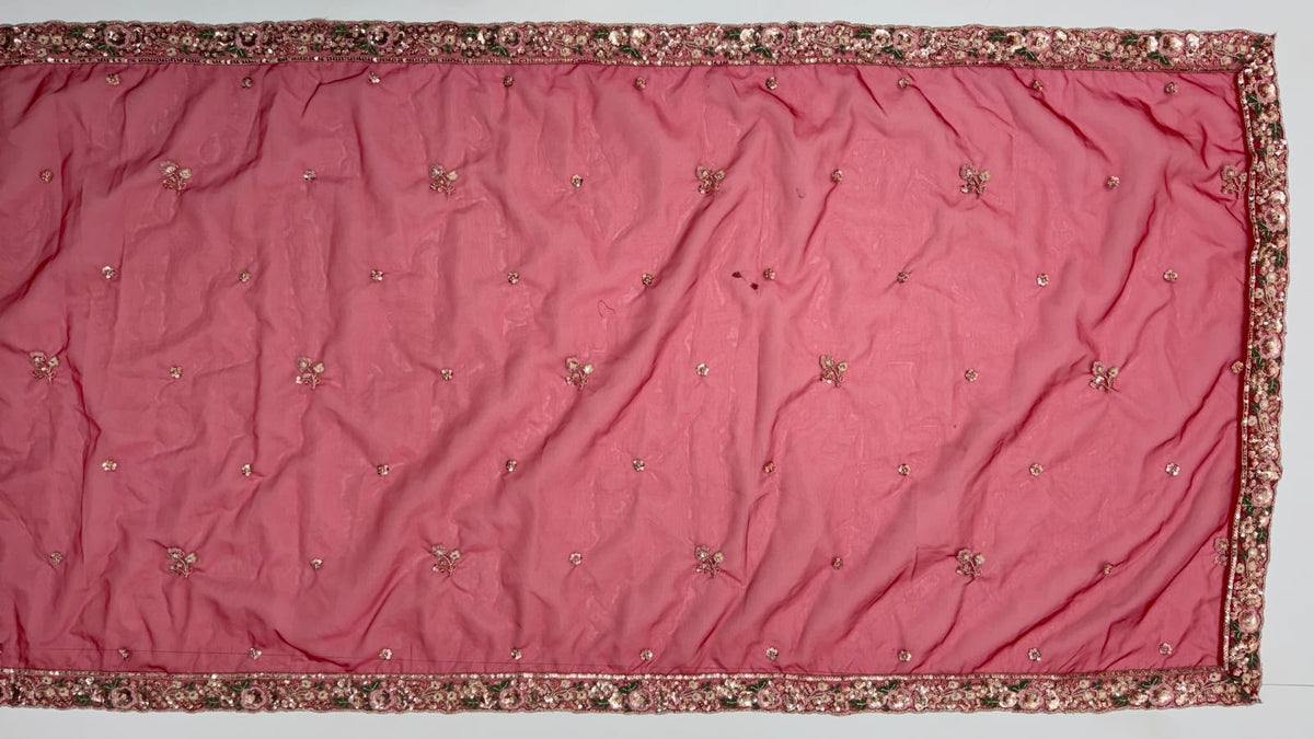 Red Pure Soft Satin Silk Heavy Beads Motif Zari Embroidery Sequins Work Bridal Lehenga Choli