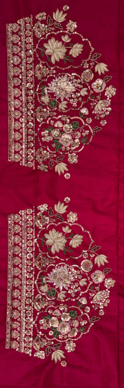 Rani Pink Pure Soft Satin Silk Heavy Beads Motif Zari Embroidery Sequins Work Bridal Lehenga Choli