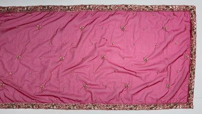 Rani Pink Pure Soft Satin Silk Heavy Beads Motif Zari Embroidery Sequins Work Bridal Lehenga Choli