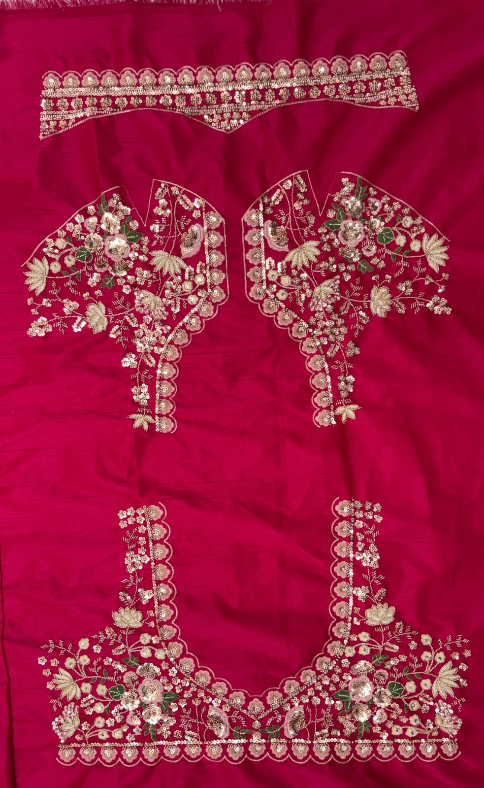 Rani Pink Pure Soft Satin Silk Heavy Beads Motif Zari Embroidery Sequins Work Bridal Lehenga Choli