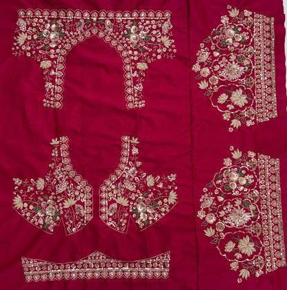 Rani Pink Pure Soft Satin Silk Heavy Beads Motif Zari Embroidery Sequins Work Bridal Lehenga Choli