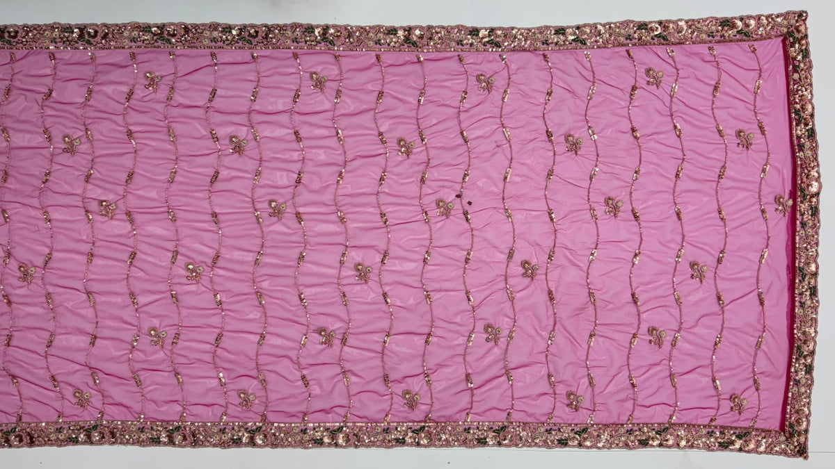 Rani Pink Pure Soft Satin Silk Heavy Beads Motif Zari Embroidery Sequins Work Bridal Lehenga Choli