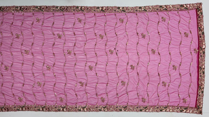 Rani Pink Pure Soft Satin Silk Heavy Beads Motif Zari Embroidery Sequins Work Bridal Lehenga Choli