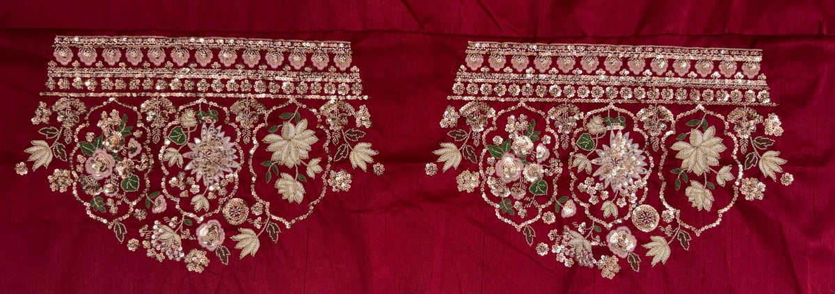 Maroon Pure Soft Satin Silk Heavy Beads Motif Zari Embroidery Sequins Work Bridal Lehenga Choli