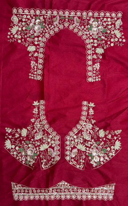 Maroon Pure Soft Satin Silk Heavy Beads Motif Zari Embroidery Sequins Work Bridal Lehenga Choli