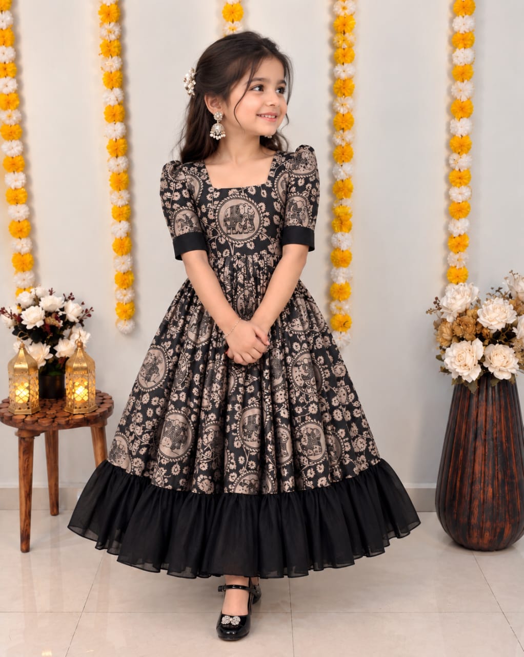 Black Pure Soft Silk Kalamkari Digital Print kid&