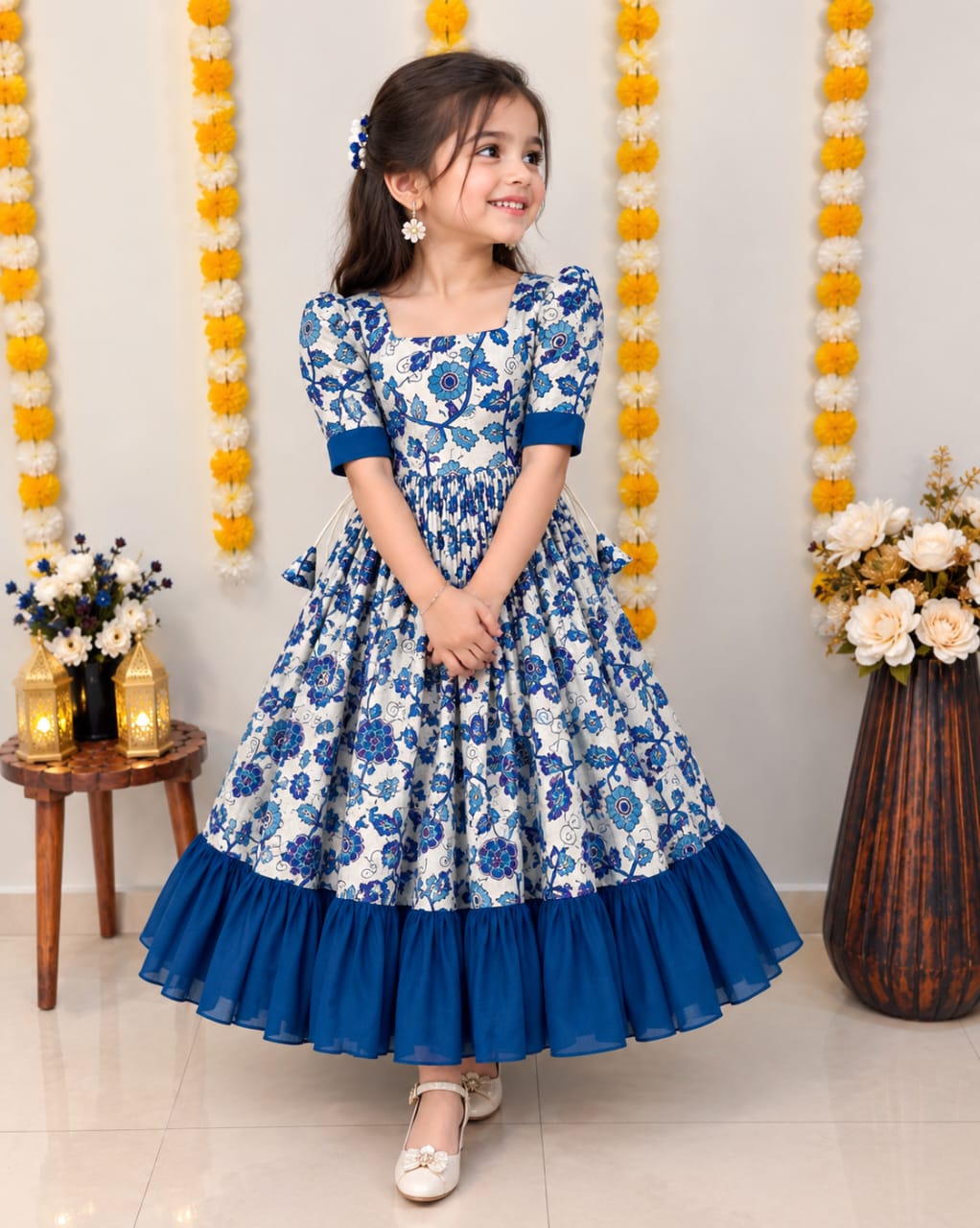 Blue Pure Soft Silk Kalamkari Digital Print kid&