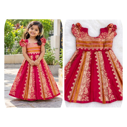 Red Pure Paithani Silk Kalamkari &amp; Peacock Weaving  kid&