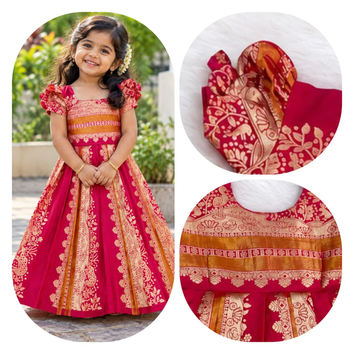 Red Pure Paithani Silk Kalamkari &amp; Peacock Weaving  kid&