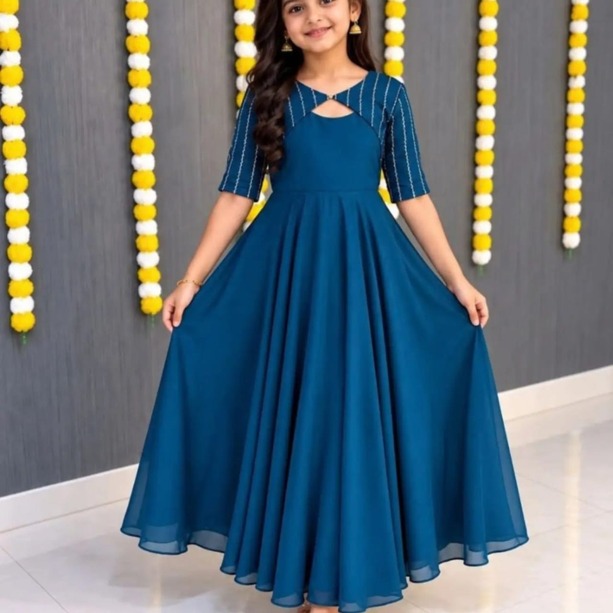 Teal Pure Soft Rangoli Crush Silk Sequence Bids Work kid&