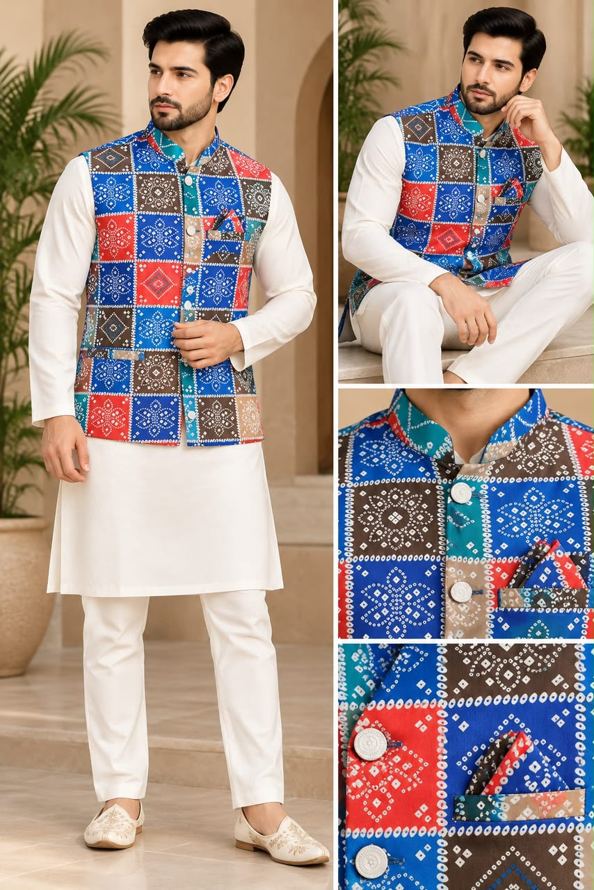 White Pure Malai Satin Kurta Pajama With Koti Jacket