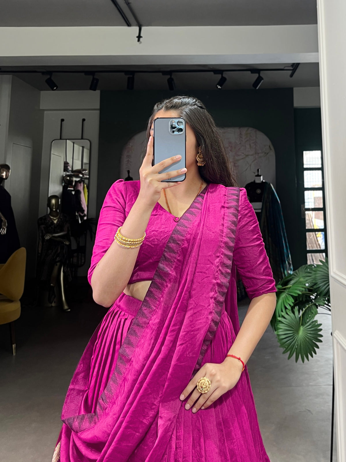 Pink Pure Chanderi Plain with Zari Weaving Work Chaniya Choli