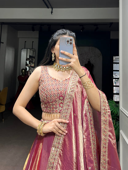 Pink Pure Frendy Silk with Exquisite Sequins Thread Embroidery Work Chaniya Choli