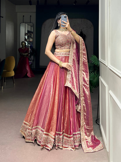 Pink Pure Frendy Silk with Exquisite Sequins Thread Embroidery Work Chaniya Choli