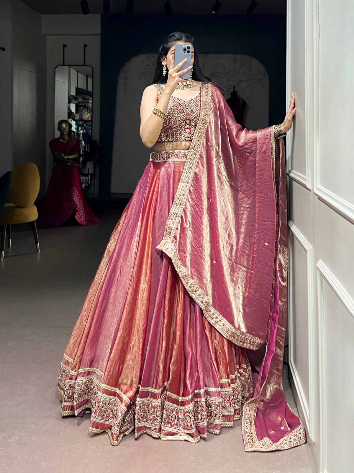 Pink Pure Frendy Silk with Exquisite Sequins Thread Embroidery Work Chaniya Choli