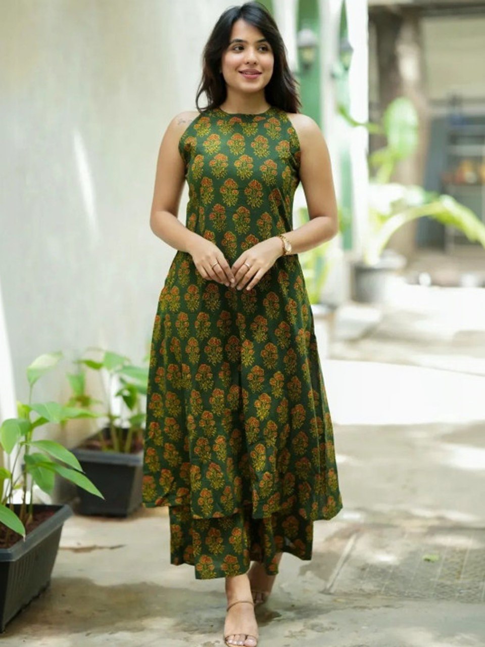 Green Pure Soft Rayon Printed Kurti Pant Dupatta Set