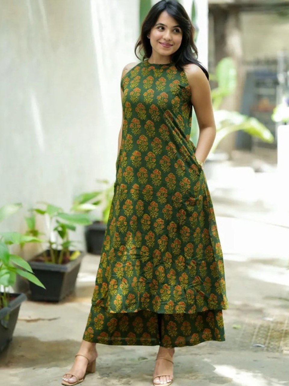 Green Pure Soft Rayon Printed Kurti Pant Dupatta Set