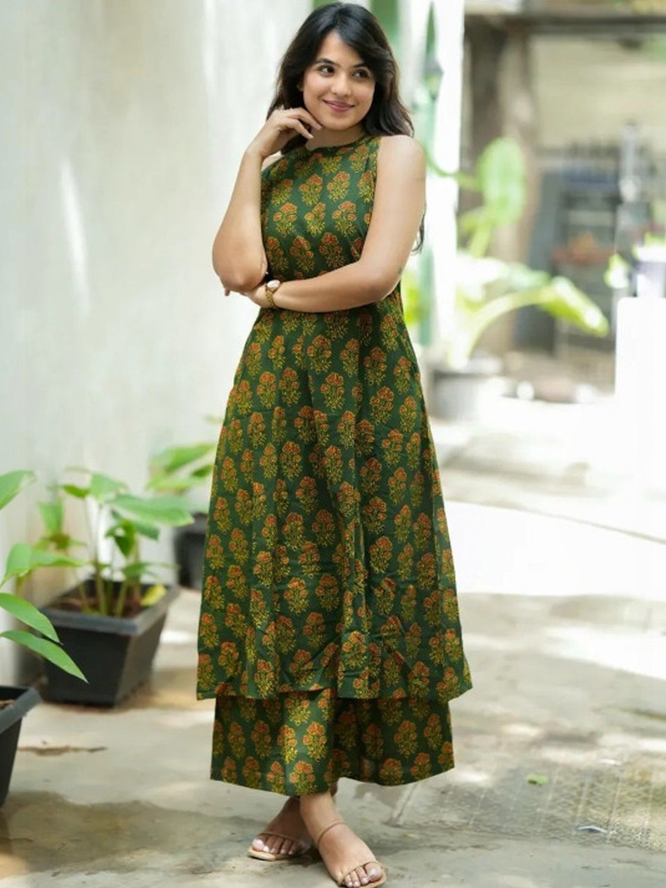 Green Pure Soft Rayon Printed Kurti Pant Dupatta Set