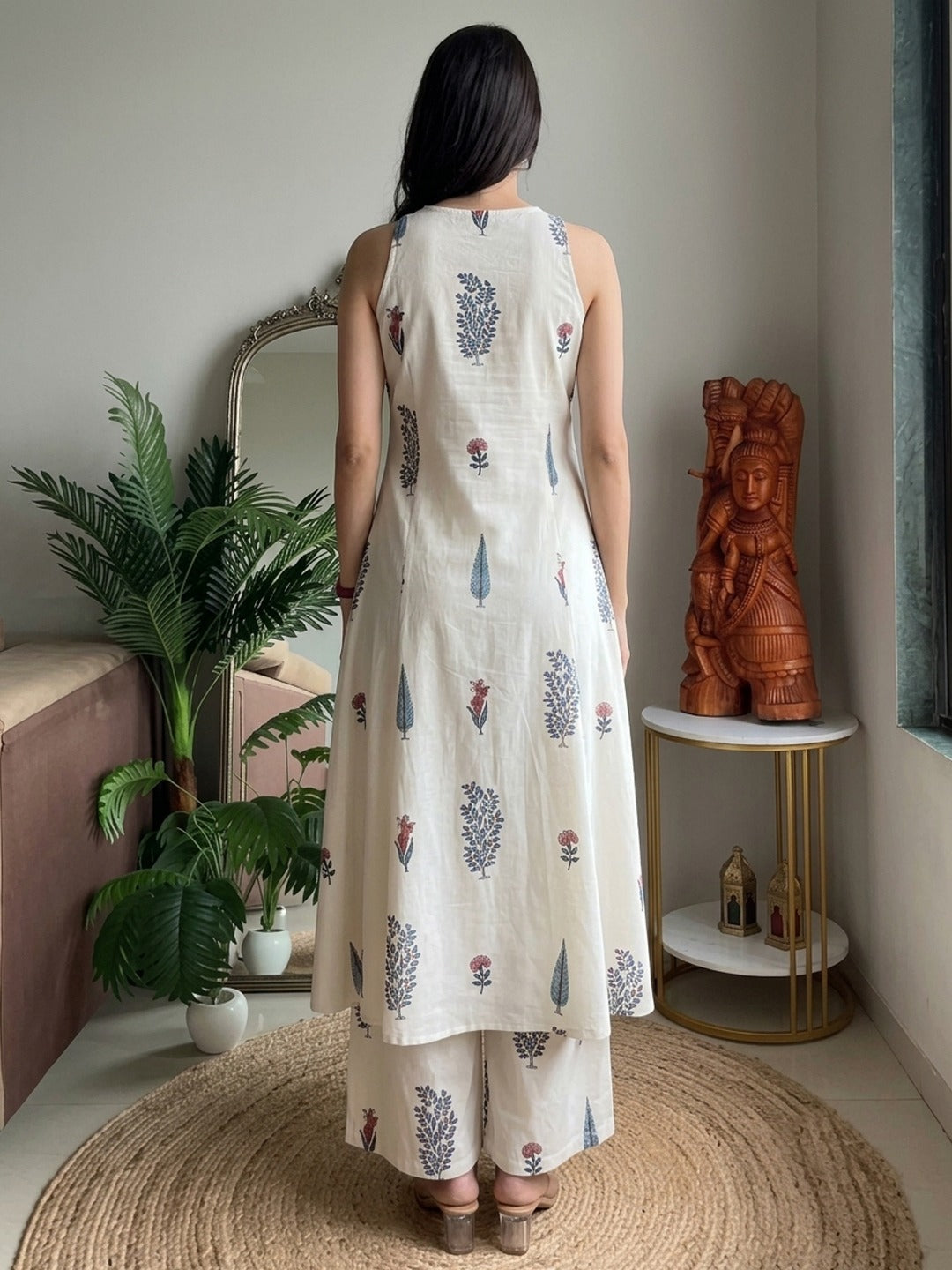 White Pure Soft Rayon Printed Kurti Pant Dupatta Set