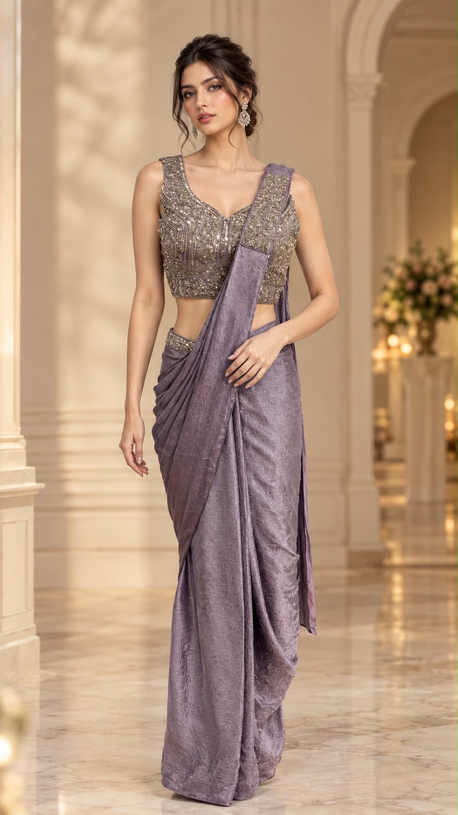 Lavender Pure Imported Fendi Silk Ready to Wear Saree