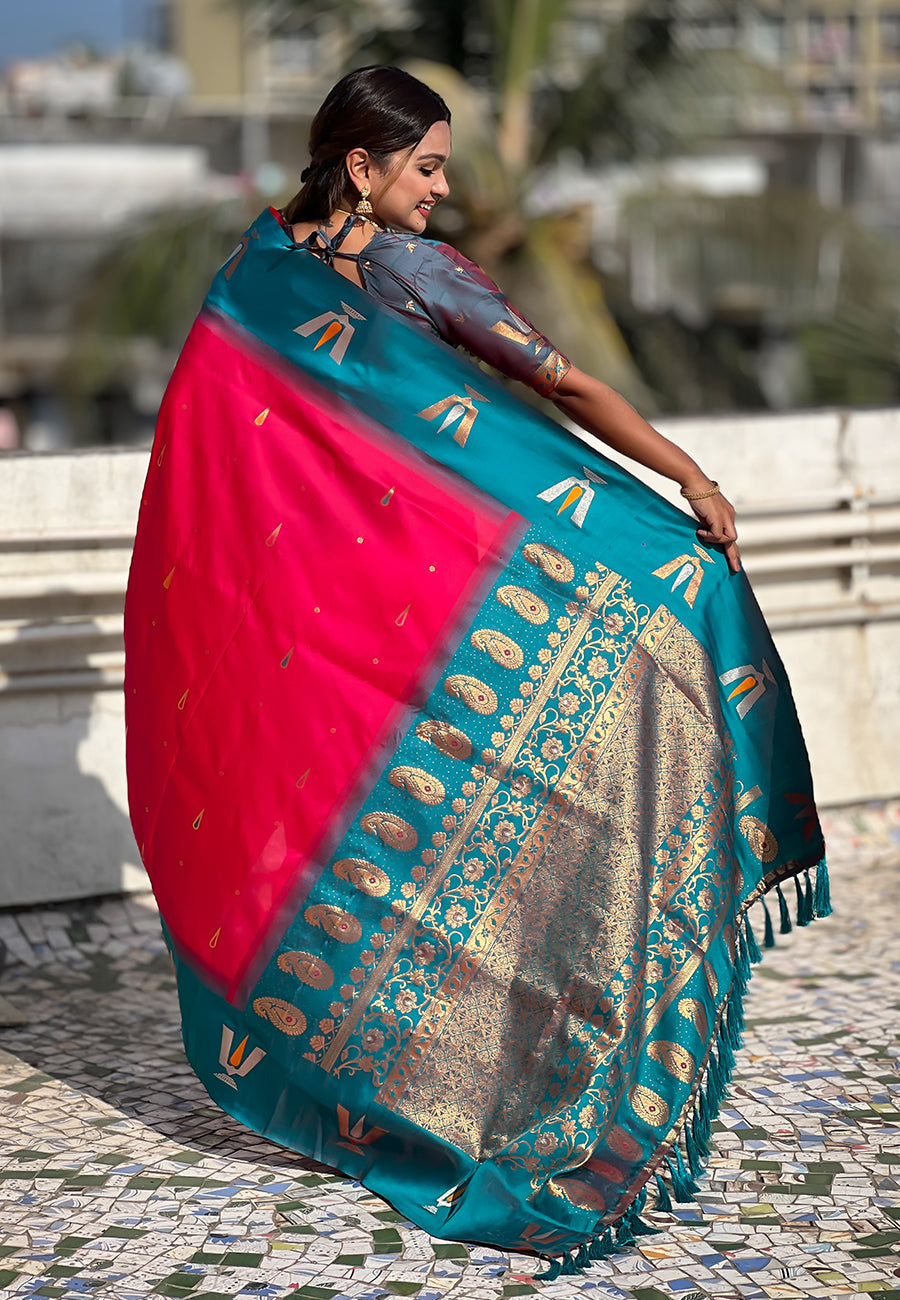 Pink South Traditional Tilak Contrast Soft Silk Zari Woven Saree Soft Silk Saree Anant Tex Exports Pvt.Ltd..