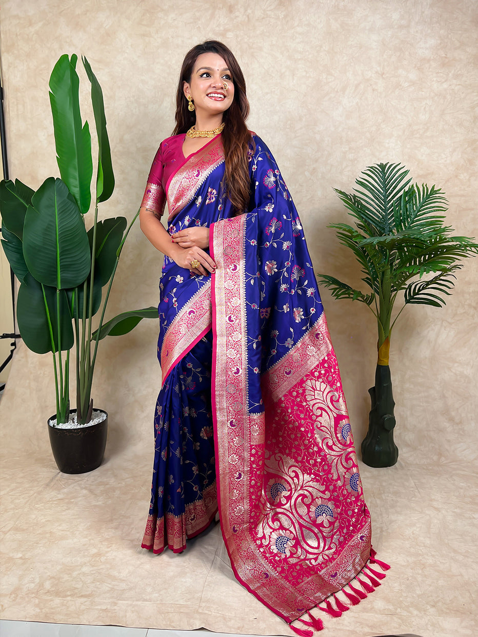 Violet Green Banarasi Jaal Zari Woven Silk Banarasi Saree Banarasi Silk Saree Anant Tex Exports Pvt.Ltd..